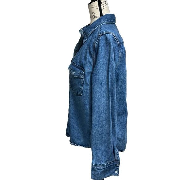H&M Denim Pearl Snap Shirt Jacket, Small - Picture 3 of 11